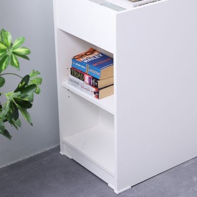 Barbados Extendable Desk with Side Shelves - White/Oak - With 2-Year Warranty