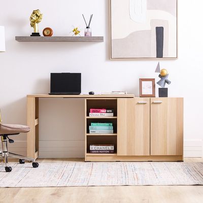 Guyana Desk with 2 Doors & Shelves - Oak - With 2-Year Warranty