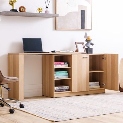 Guyana Desk with 2 Doors & Shelves - Oak - With 2-Year Warranty