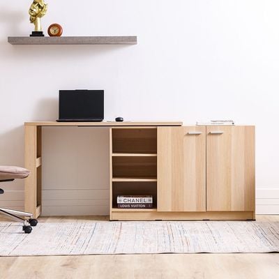 Guyana Desk with 2 Doors & Shelves - Oak - With 2-Year Warranty