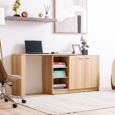 Guyana Desk with 2 Doors & Shelves - Oak - With 2-Year Warranty