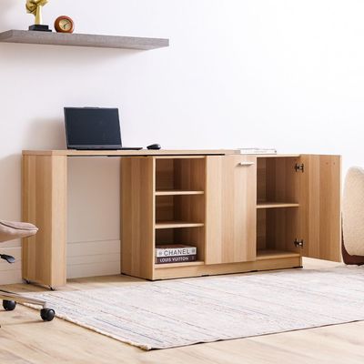 Guyana Desk with 2 Doors & Shelves - Oak - With 2-Year Warranty