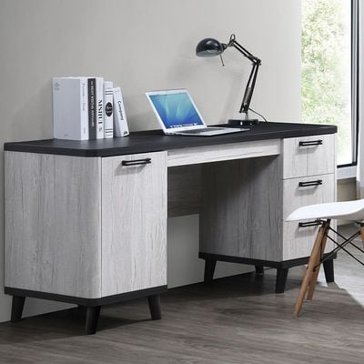 Kirwin Study Desk  With 3 Drawer  And  1 Door Storage -  Grey  Oak / Black