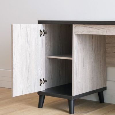 Kirwin Study Desk with 3 Drawers and 1 Door Storage - Grey Oak/Black - With 2-Year Warranty