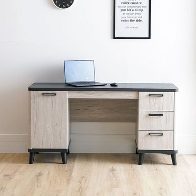 Kirwin Study Desk with 3 Drawers and 1 Door Storage - Grey Oak/Black - With 2-Year Warranty