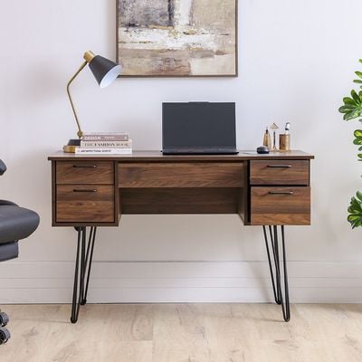 Rabat Study Desk with Storage - Walnut/Black - With 2-Year Warranty