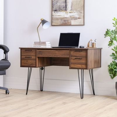 Rabat Study Desk with Storage - Walnut/Black - With 2-Year Warranty