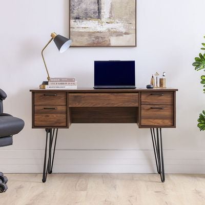 Rabat Study Desk with Storage - Walnut/Black - With 2-Year Warranty