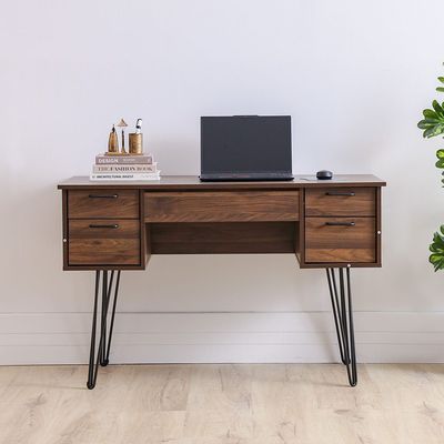 Rabat Study Desk with Storage - Walnut/Black - With 2-Year Warranty