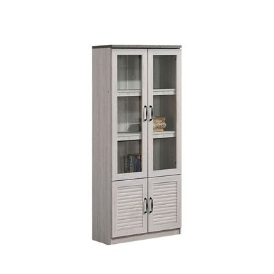 Zenith 2-Door Glass Bookcase - White Oak/Cement - With 2-Year Warranty