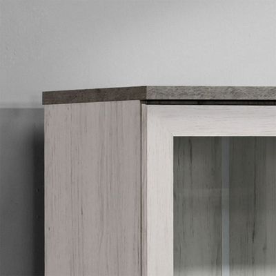 Zenith 2-Door Glass Bookcase - White Oak/Cement - With 2-Year Warranty