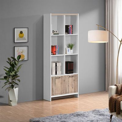 Swann 2Door Book Case W/Open Shelves-Summer Oak+Pearl White