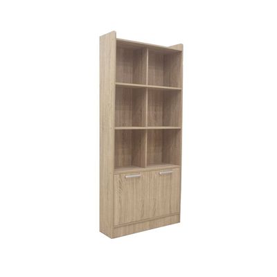 Supreme 2-Door Bookcase with Open Shelves - French Sonoma Oak - With 2-Year Warranty
