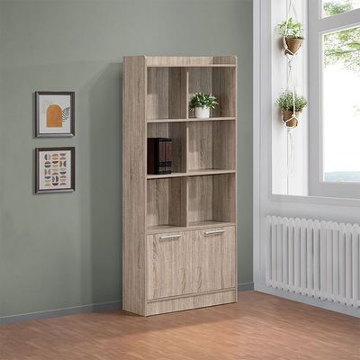 Supreme 2-Door Bookcase with Open Shelves - French Sonoma Oak - With 2-Year Warranty