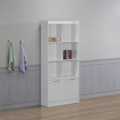 Supreme 2-Door Bookcase with Open Shelves - White - With 2-Year Warranty