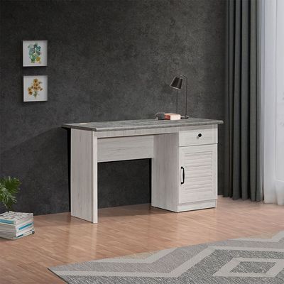 Zenith 1-Door & 1-Drawer Study Desk - White Oak/Cement - With 2-Year Warranty