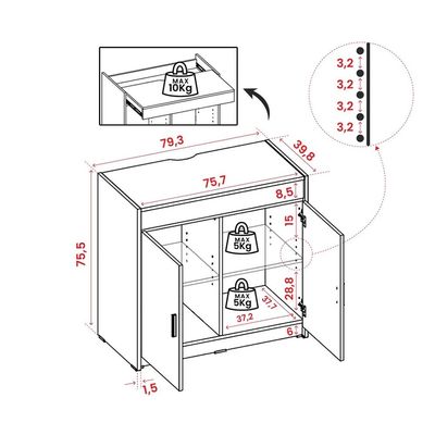 Ovela 2 Door Study desk w/ Pull-out top table  - Walnut