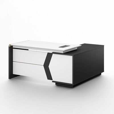 Skive Executive L- Shape  Office Desk w/ 2 Drawer and 1 Door Storage - White/Grey 