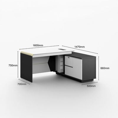 Skive Executive L- Shape  Office Desk w/ 2 Drawer and 1 Door Storage - White/Grey 