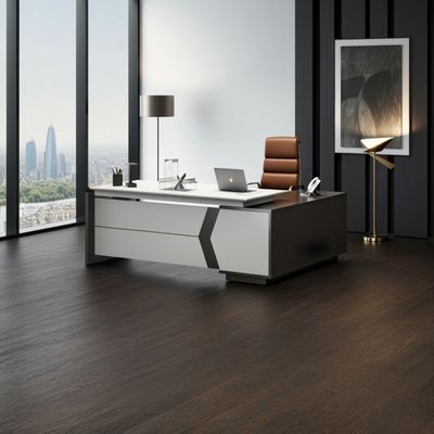 Skive Executive L- Shape  Office Desk w/ 2 Drawer and 1 Door Storage - White/Grey 