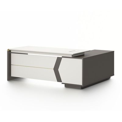 Skive Executive L- Shape  Office Desk w/ 2 Drawer and 1 Door Storage - White/Grey 