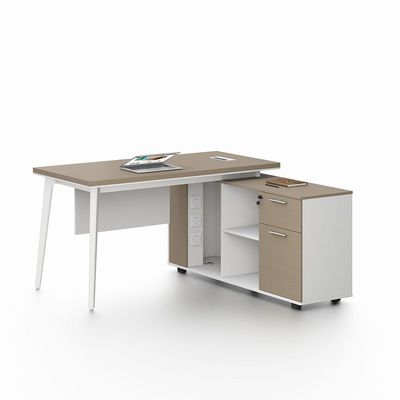 Herstal Corner Office Desk w/ 2 Drawer and open shelves - Oak/White 