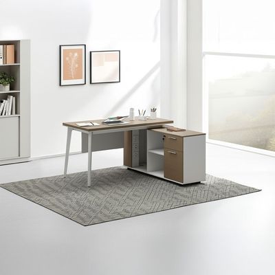 Herstal Corner Office Desk w/ 2 Drawer and open shelves - Oak/White 