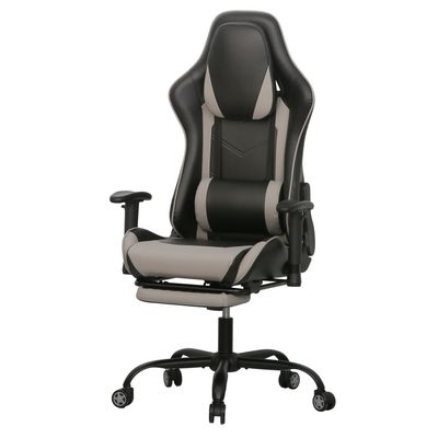 Belanda Gaming Chair W/ Footrest - Black/Grey