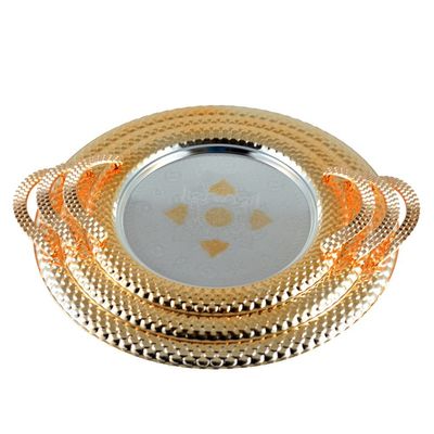 Gold Round Tray 3Pcs Set- Stainless Steel