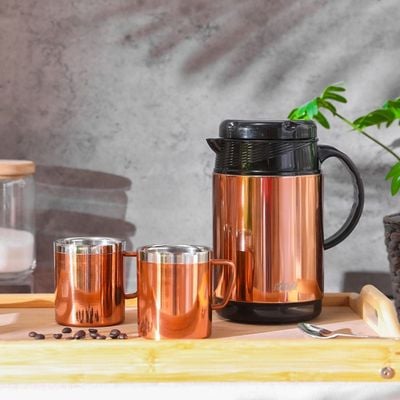 Celina 3Pc Coffee/Tea Set Kettle-1000Ml,Mugs-2X300Ml Copper