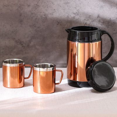 Celina 3Pc Coffee/Tea Set Kettle-1000Ml,Mugs-2X300Ml Copper