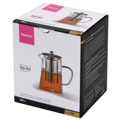 Fissman Tea Pot 950 Ml With Stainless Steel Filter (Borosilicate Glass)