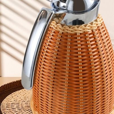 Weaving Rattan Design Stainless Steel Vacuum Flask Pink Glass Orange,Beige 1.5 L