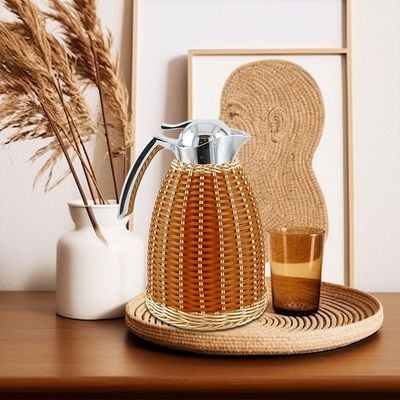 Weaving Rattan Design Stainless Steel Vacuum Flask Pink Glass Orange,Beige 1.5 L