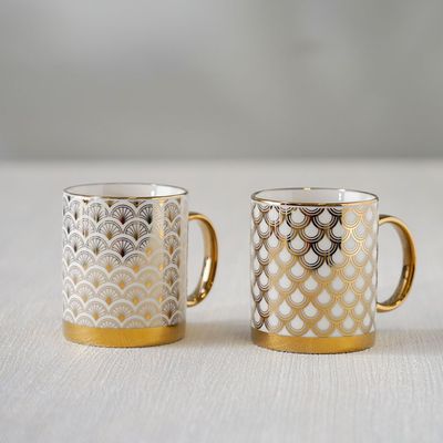 Danube Essential 2-Piece New Bone China Mug Set Gold 340ml