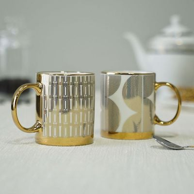 Danube Essential 2-Piece New Bone China Mug Set Gold 340ml 