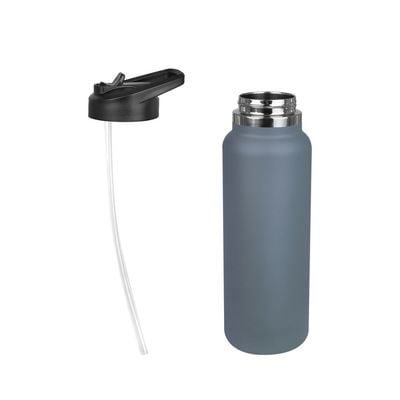 Luscious Double Wall Stainless Steel Vacuum Travel Bottle with Straw - Grey - 1200 ml