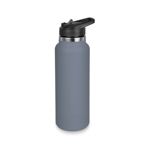Luscious Double Wall Stainless Steel Vacuum Travel Bottle with Straw - Grey - 1200 ml
