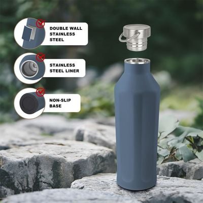 Luscious Double Wall Stainless Steel Vacuum Sports Bottle - Dark Blue - 600 ml