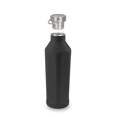 زجاجة لوشوس الرياضية بتفريغ الهواء من الفولاذ المقاوم للصدأ بجدار مزدوج - أسود - 600 مل
