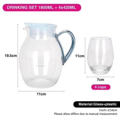 Fissman Borosilicate Glass Jug 1800 ML With 4 Glasses 400ml