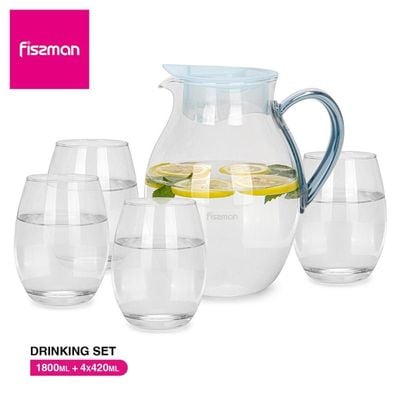 Fissman Borosilicate Glass Jug 1800 ML With 4 Glasses 400ml