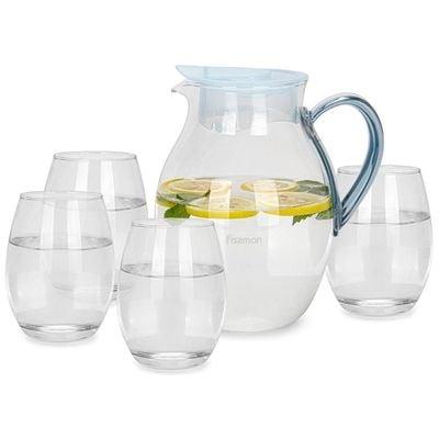 Fissman Borosilicate Glass Jug 1800 ML With 4 Glasses 400ml