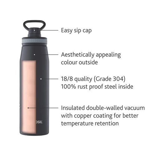 Borosil Vacuum Gosport Bottle Black 900ml 
