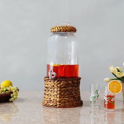 Aresha Beverage Dispenser With Wicker Lid And Base 7.5L
