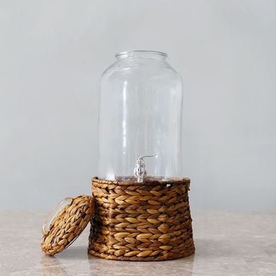 Aresha Beverage Dispenser With Wicker Lid And Base 7.5L