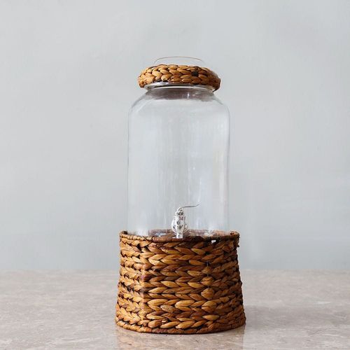 Aresha Beverage Dispenser With Wicker Lid And Base 7.5L