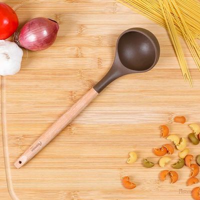 Chefs-Tool Soup Ladle W/ Wooden Handle Choc Brown - KW-2170