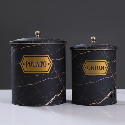 Black Oak Round Tin Box Potato/Onion -2 Pcs Set