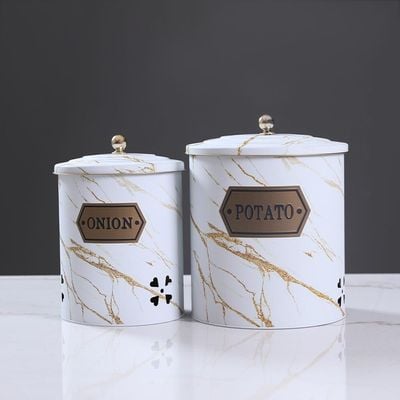 White Oak Round Tin Box Potato/Onion -2 Pcs Set